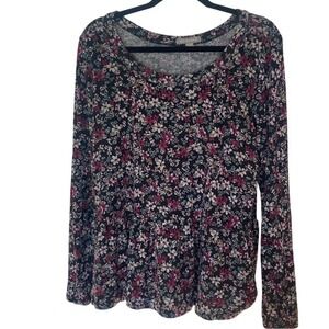 Peace & Pearl Floral Long Sleeve Top - Black and Pink SZ‎ L